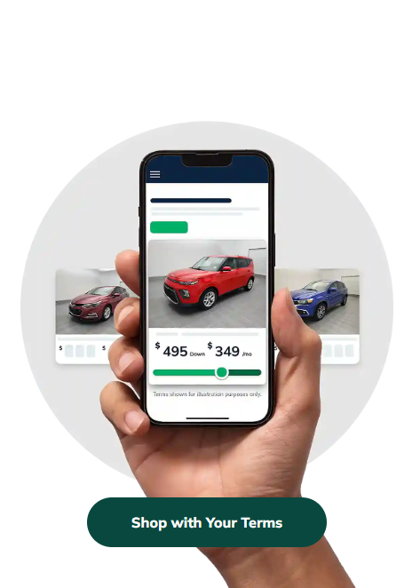 Hand holding a phone showing personalized car terms